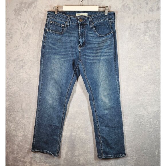 Royal Blue Mens 34x30 Straight Leg Jeans Classic Blue Denim casual whiskered - Picture 1 of 13